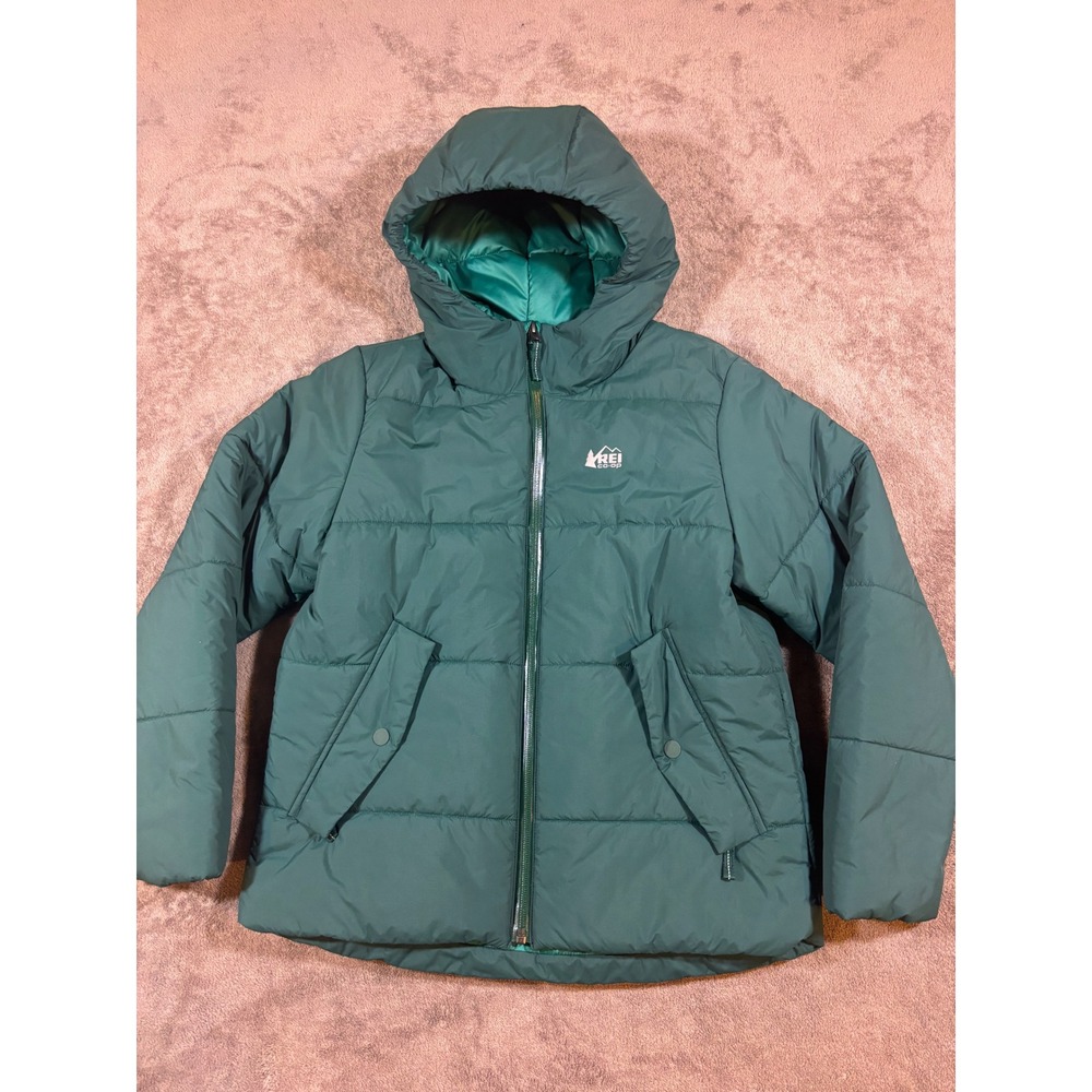 REI Co-op Kids Medium 10-12 Insulated Puffer Jacket Hooded Parka Forest Green